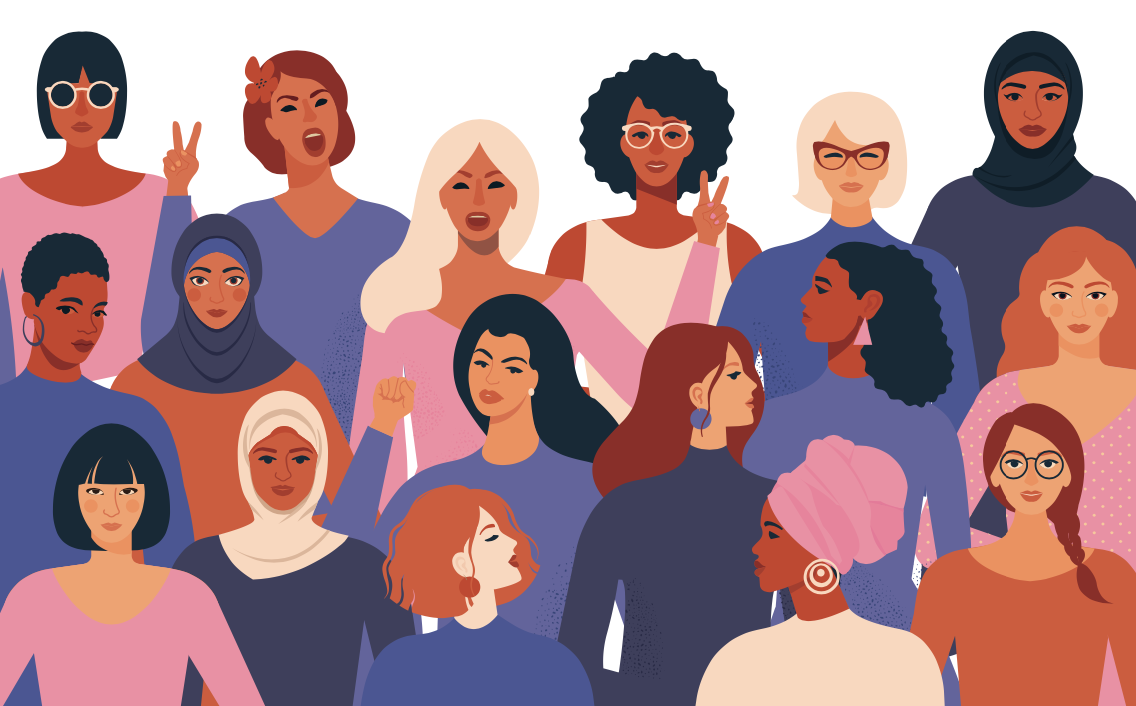 Graphic design image of women making peace signs.