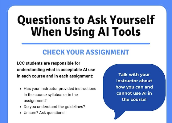 Snapshot of infographic titled "Questions to Ask Yourself When Using AI"